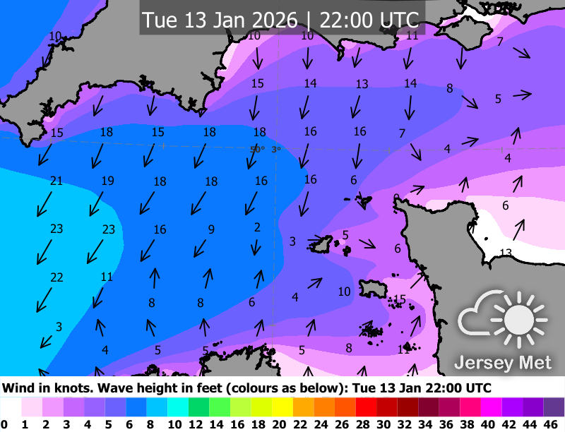 Wind and wave map Jersey Met